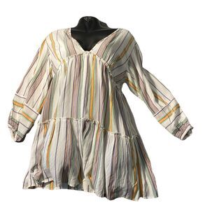 Blue Island  Tunic Top Ballon Sleeves Boho Festival White‎ Lg Beach Coverup